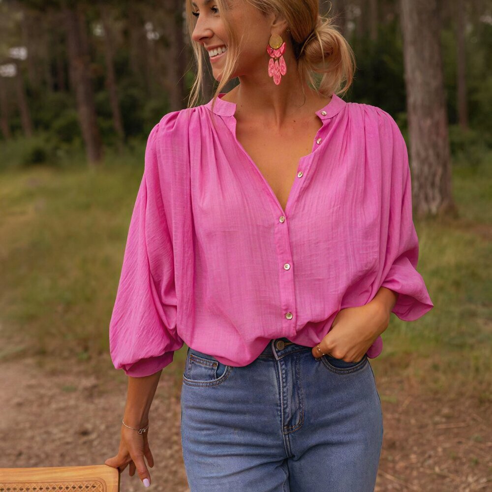 Casual Elegant pink Women's Ruffle Sleeve Blouse